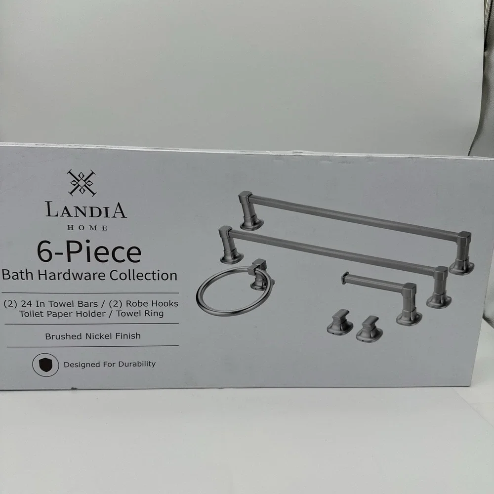 Landia Home 6-Piece Bath Hardware Collection Set Brushed Nickel, 2 Towel Bars
